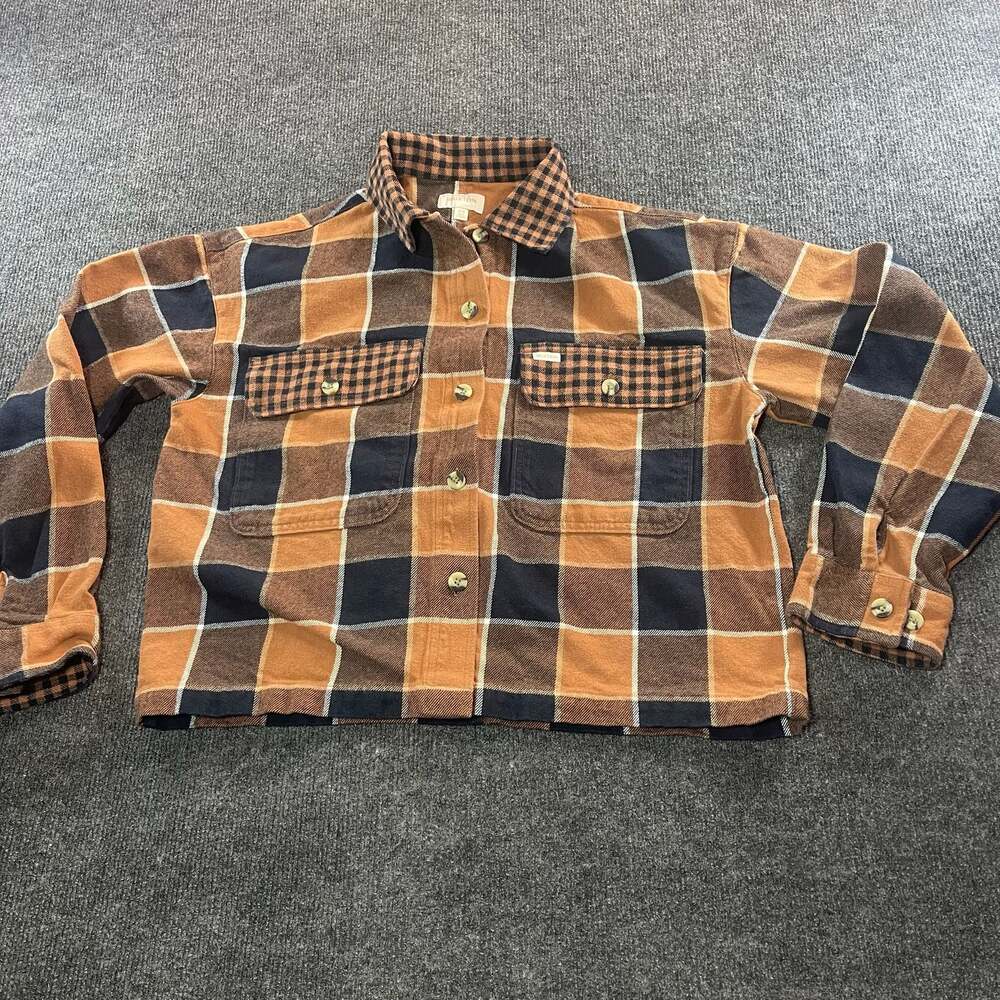 Brixton Women's Brown Navy Plaid Flannel Overshirt Size XS